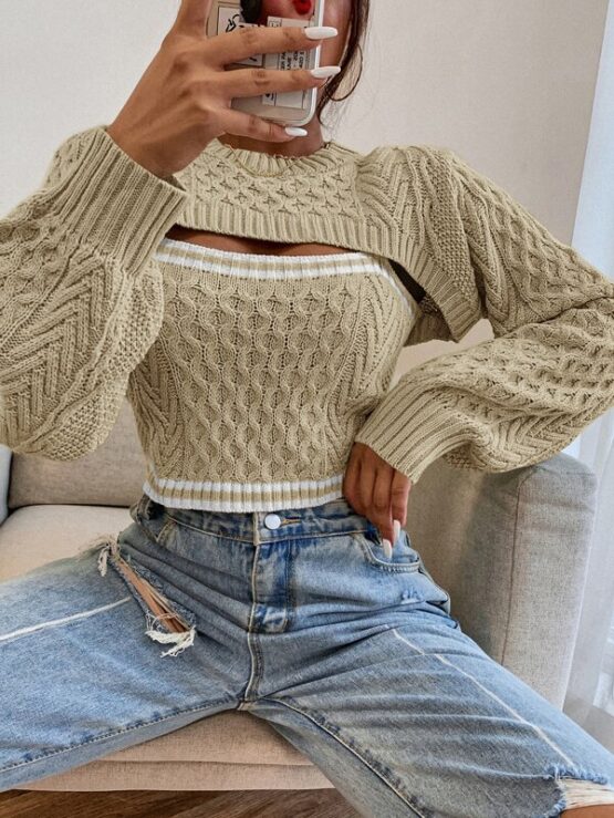 Fantastic Stripe Cable Knit 2 In 1 Sweater - Image 12