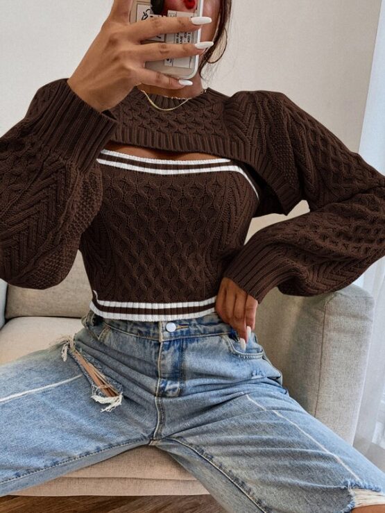 Fantastic Stripe Cable Knit 2 In 1 Sweater - Image 15