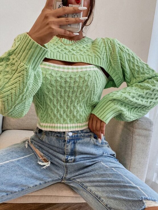 Fantastic Stripe Cable Knit 2 In 1 Sweater - Image 16