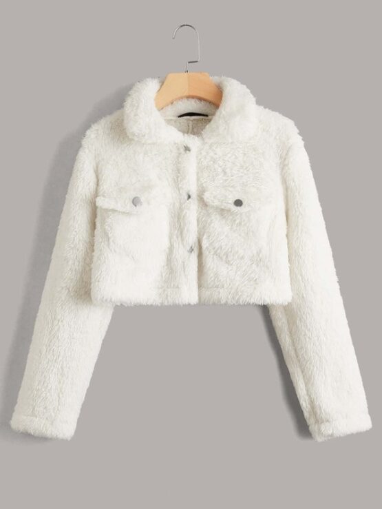 Flap Pocket Teddy Crop Jacket - Image 10