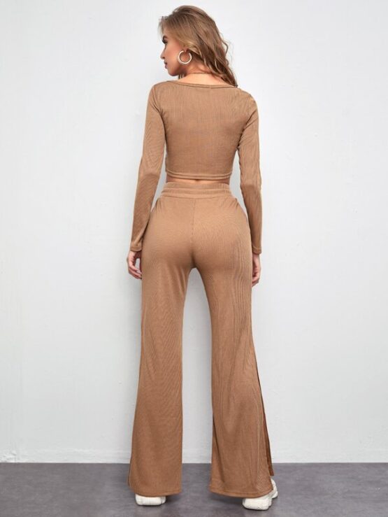 Square Neck 2 In 1 Tee & Drawstring Waist Pants Set - Image 2
