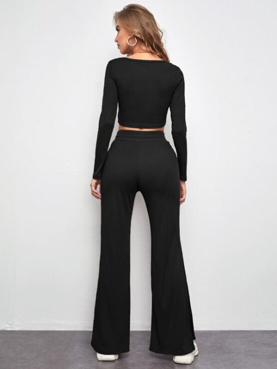 Square Neck 2 In 1 Tee & Drawstring Waist Pants Set - Image 5