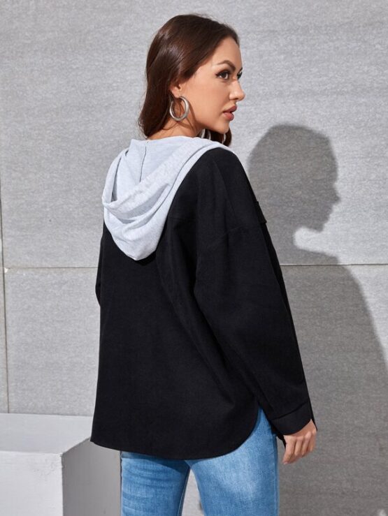 Contrast Hooded Button Front Coat - Image 2