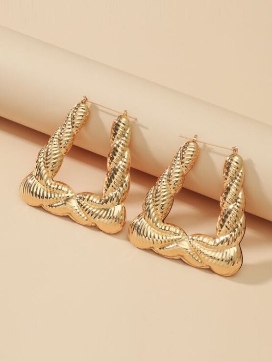 Geo Design Hoop Gold Earrings - Image 2
