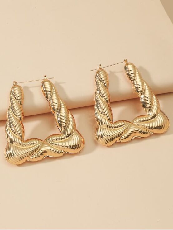 Geo Design Hoop Gold Earrings - Image 3