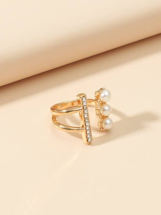 Rhinestone & Faux Pearl Decor Ring - Image 3