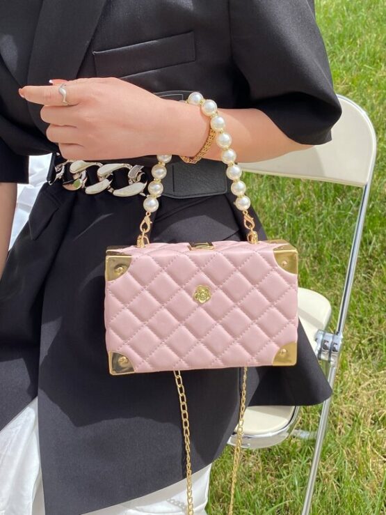 Faux Pearl Decor Quilted Box Bag - Image 2
