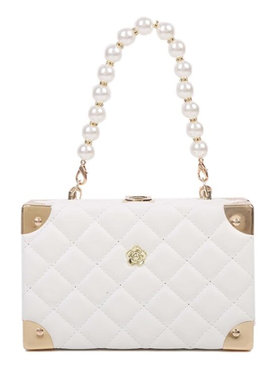 Faux Pearl Decor Quilted Box Bag - Image 6