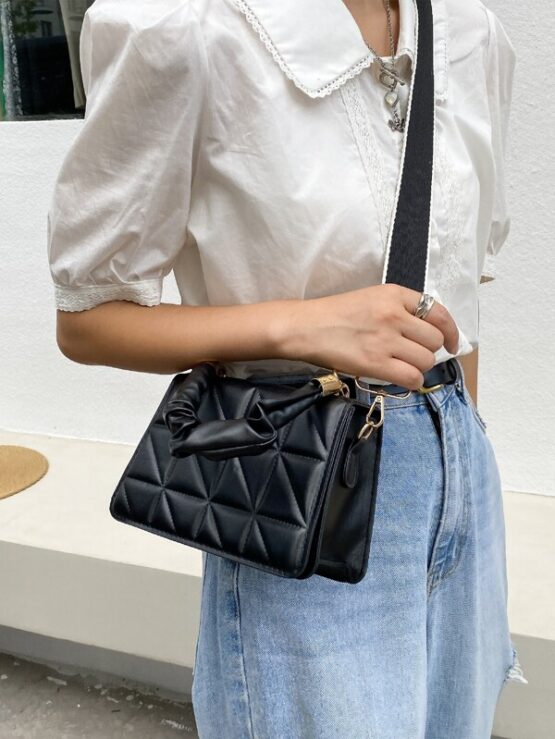 Minimalist Metal Detail Quilted Flap Bag - Image 2