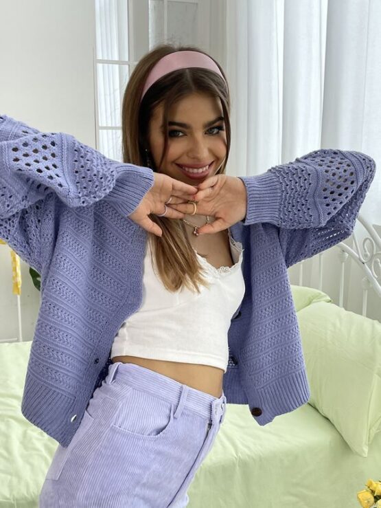 Drop Shoulder Pointelle Knit Cardigan - Image 3
