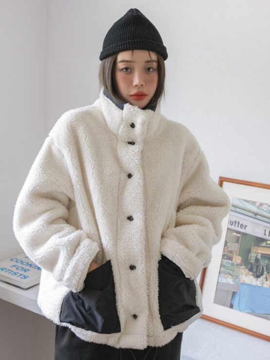 DAZY Pocket Patched Drop Shoulder Teddy Coat - Image 2