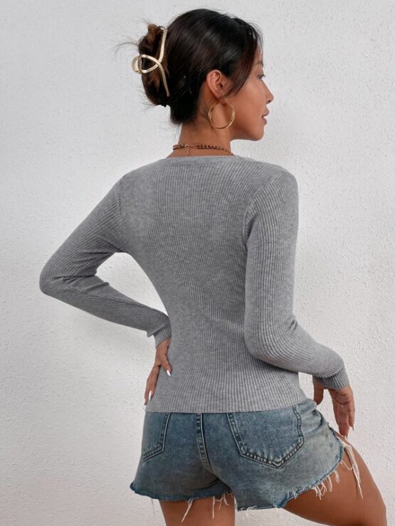 Button Front Ribbed Knit Sweater - Image 2