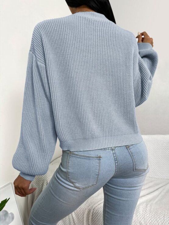 Solid Drop Shoulder Knitted Sweater - Image 5