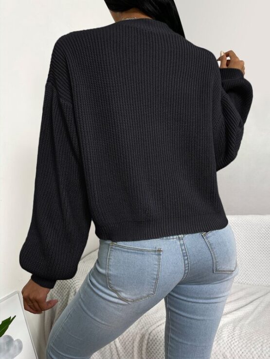 Solid Drop Shoulder Knitted Sweater - Image 9