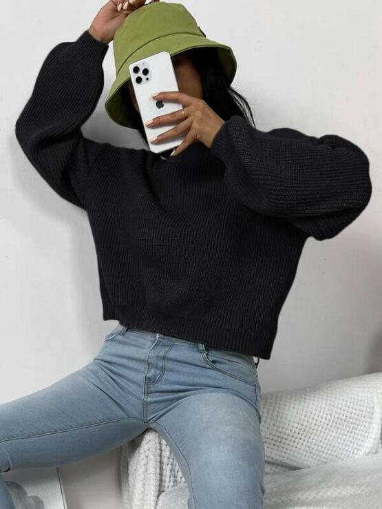 Solid Drop Shoulder Knitted Sweater - Image 8