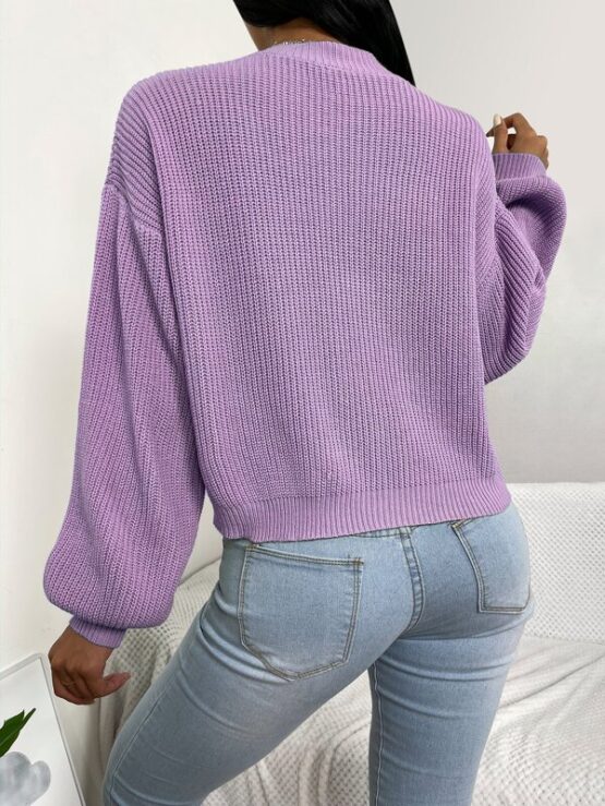 Solid Drop Shoulder Knitted Sweater - Image 11