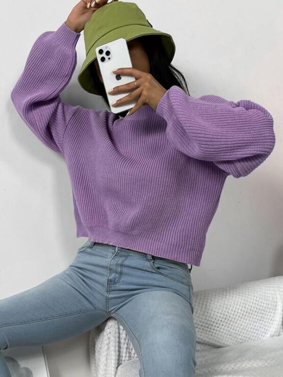 Solid Drop Shoulder Knitted Sweater - Image 12