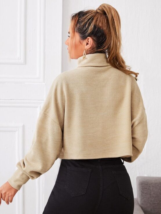 Ribbed Turtleneck Drop Shoulder Top - Image 5