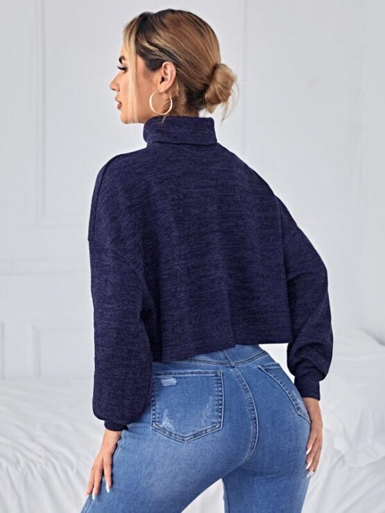 Ribbed Turtleneck Drop Shoulder Top - Image 2