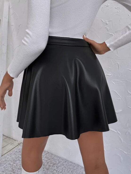 Fantastic  Solid Button Front PU Skirt - Image 3