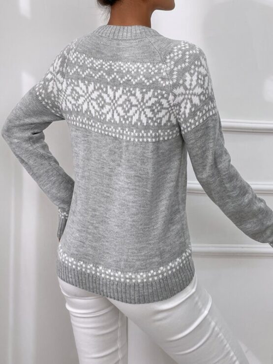 Geo Pattern Raglan Sleeve Sweater - Image 2