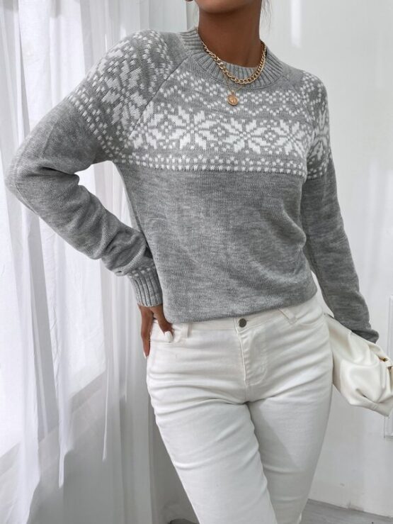 Geo Pattern Raglan Sleeve Sweater - Image 3