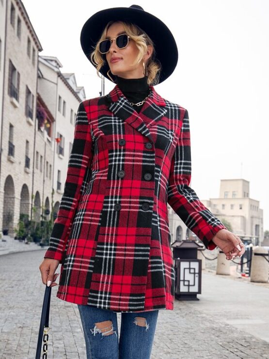 Plaid Double Breasted Overcoat - Image 2