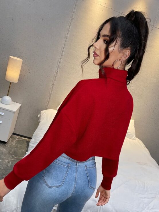 Ribbed Turtleneck Drop Shoulder Top - Image 8