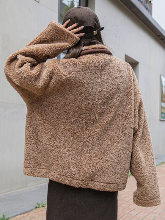 DAZY Pocket Patched Drop Shoulder Teddy Coat - Image 6