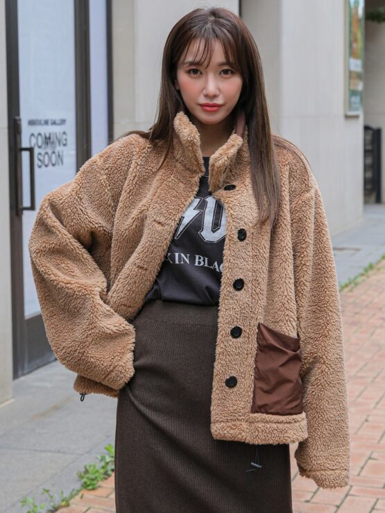 DAZY Pocket Patched Drop Shoulder Teddy Coat - Image 5