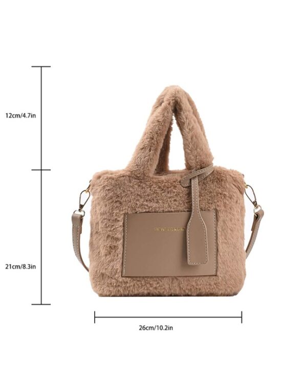 Letter Patch Fluffy Top Handle Bag - Image 2