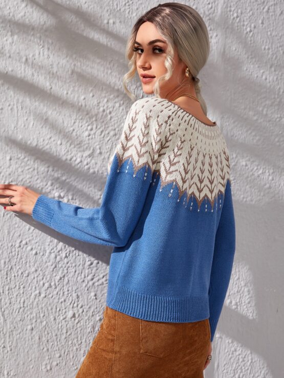 EMERY ROSE Colorblock Chevron Pattern Raglan Sleeve Sweater - Image 2