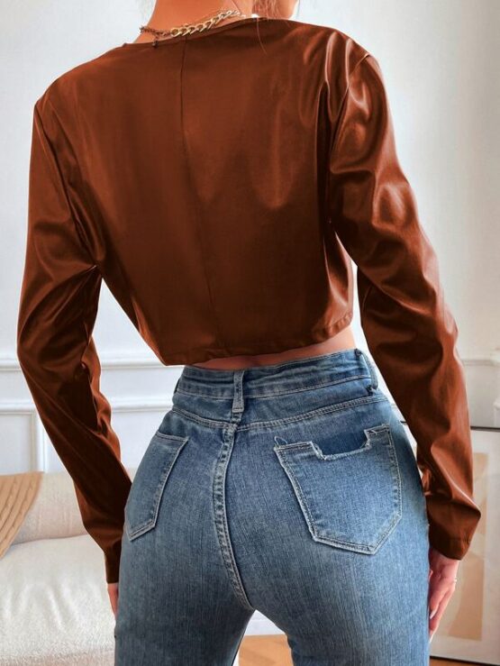 Zip Up Crop PU Leather Jacket - Image 3