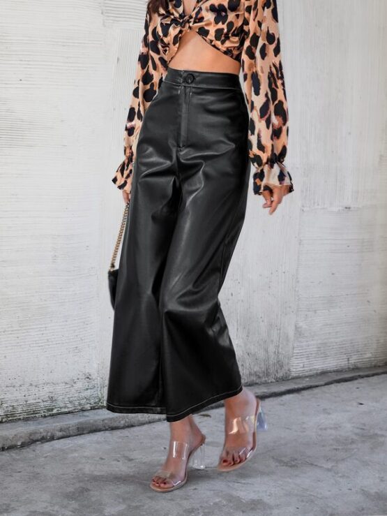 High Waist PU Wide Leg Pants - Image 3