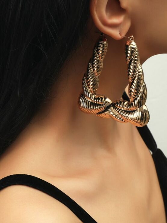 Geo Design Hoop Gold Earrings