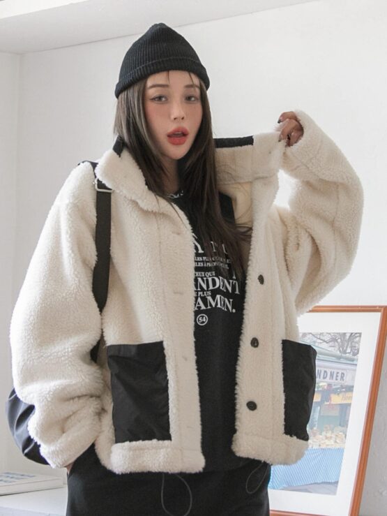 DAZY Pocket Patched Drop Shoulder Teddy Coat - Image 4