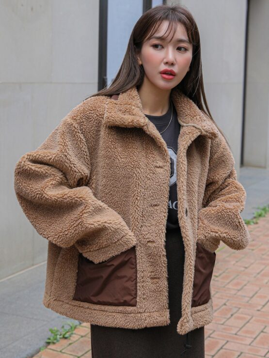 DAZY Pocket Patched Drop Shoulder Teddy Coat - Image 7