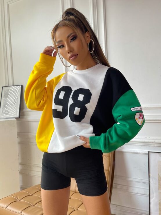 Slogan Graphic Colorblock Drop Shoulder Sweatshirt