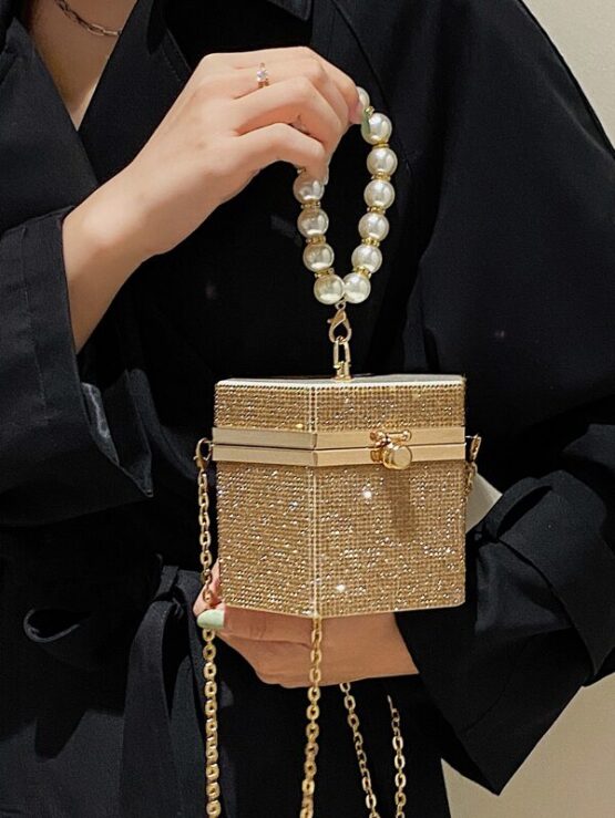 Faux Pearl Decor Chain Satchel Bag - Image 4