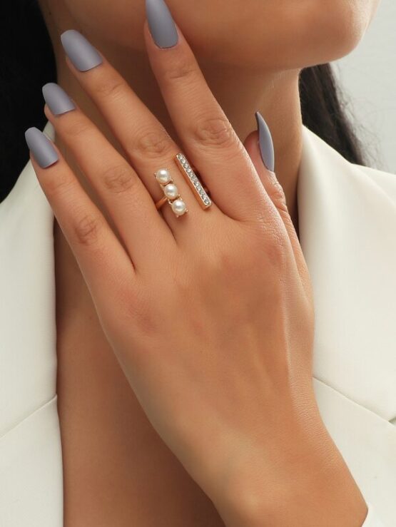 Rhinestone & Faux Pearl Decor Ring