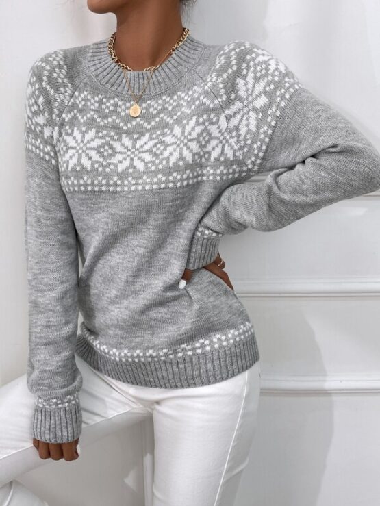 Geo Pattern Raglan Sleeve Sweater - Image 4