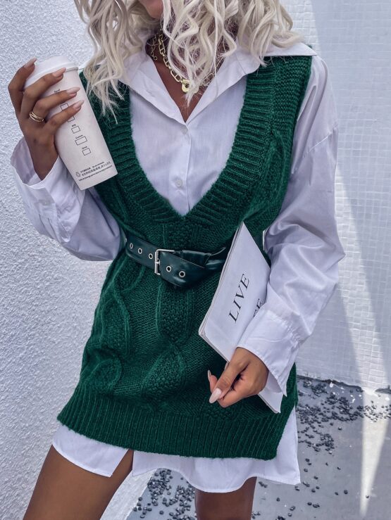 Plain Casual Solid Sweater Vest Without Belt