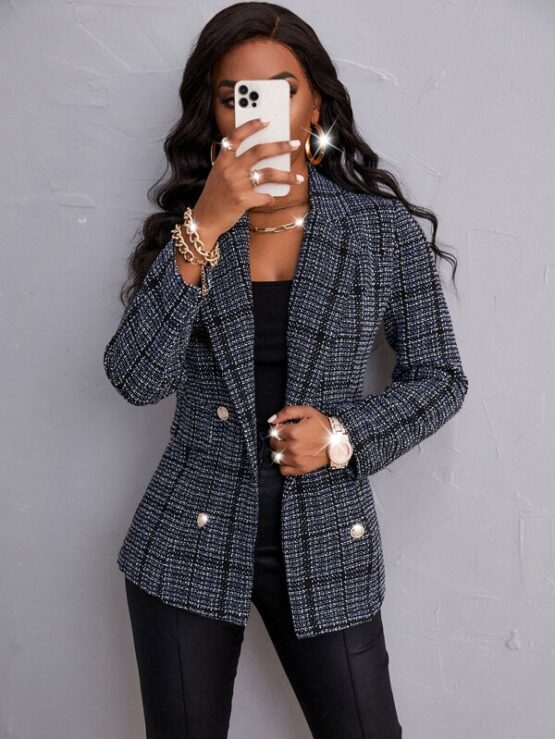 Double Breasted Plaid Tweed Overcoat - Image 4