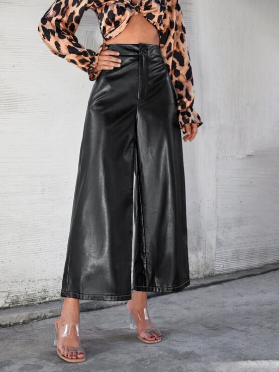High Waist PU Wide Leg Pants - Image 4