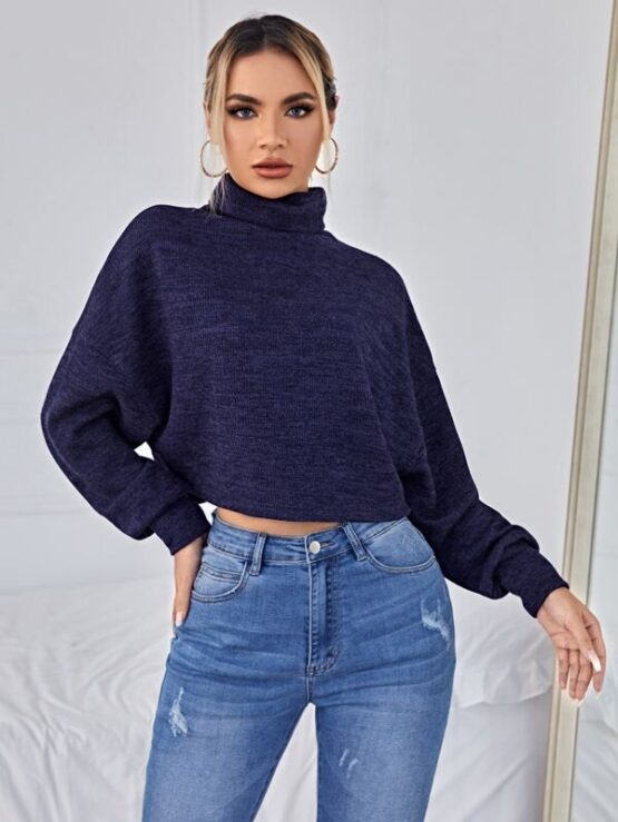Ribbed Turtleneck Drop Shoulder Top