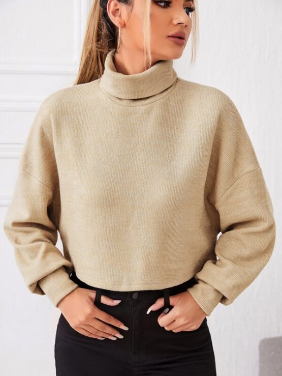 Ribbed Turtleneck Drop Shoulder Top - Image 7