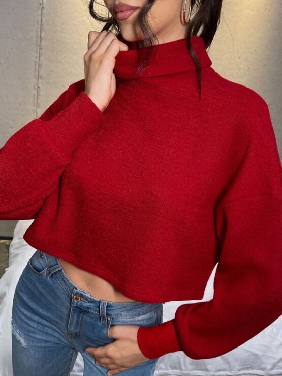 Ribbed Turtleneck Drop Shoulder Top - Image 10