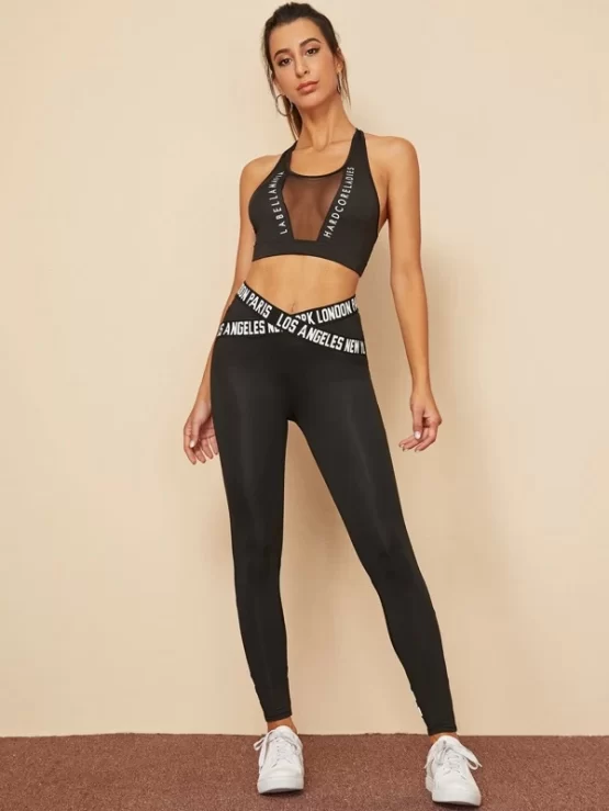 Los Angeles Graphic Mesh Panel Cropped Leggings - Image 2