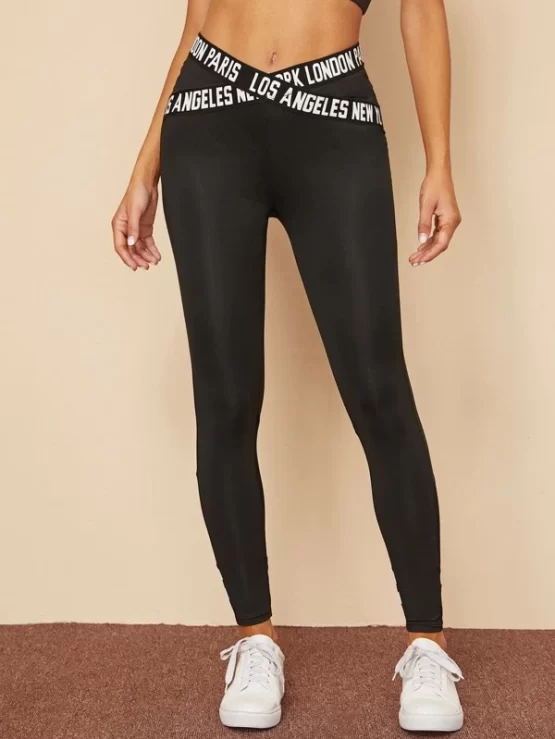 Los Angeles Graphic Mesh Panel Cropped Leggings - Image 3