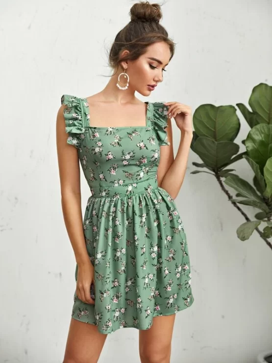 Ruffle Strap Tied Backless Floral Front Dress - Image 3